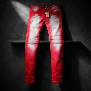 KLEEP Red Fade Biker Style Jeans Men's Size 32x34 Designer Streetwear